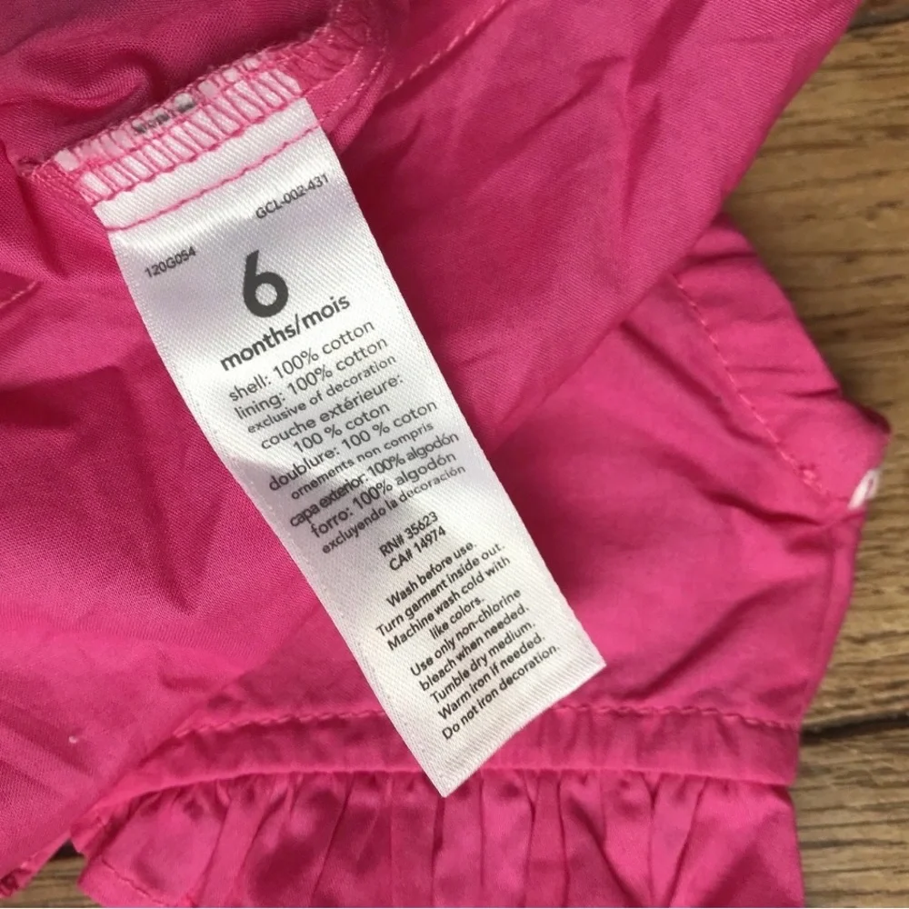 New Carter's Dark Pink Dress White Embroidery Flutter Sleeve Size 6M Summer BBq